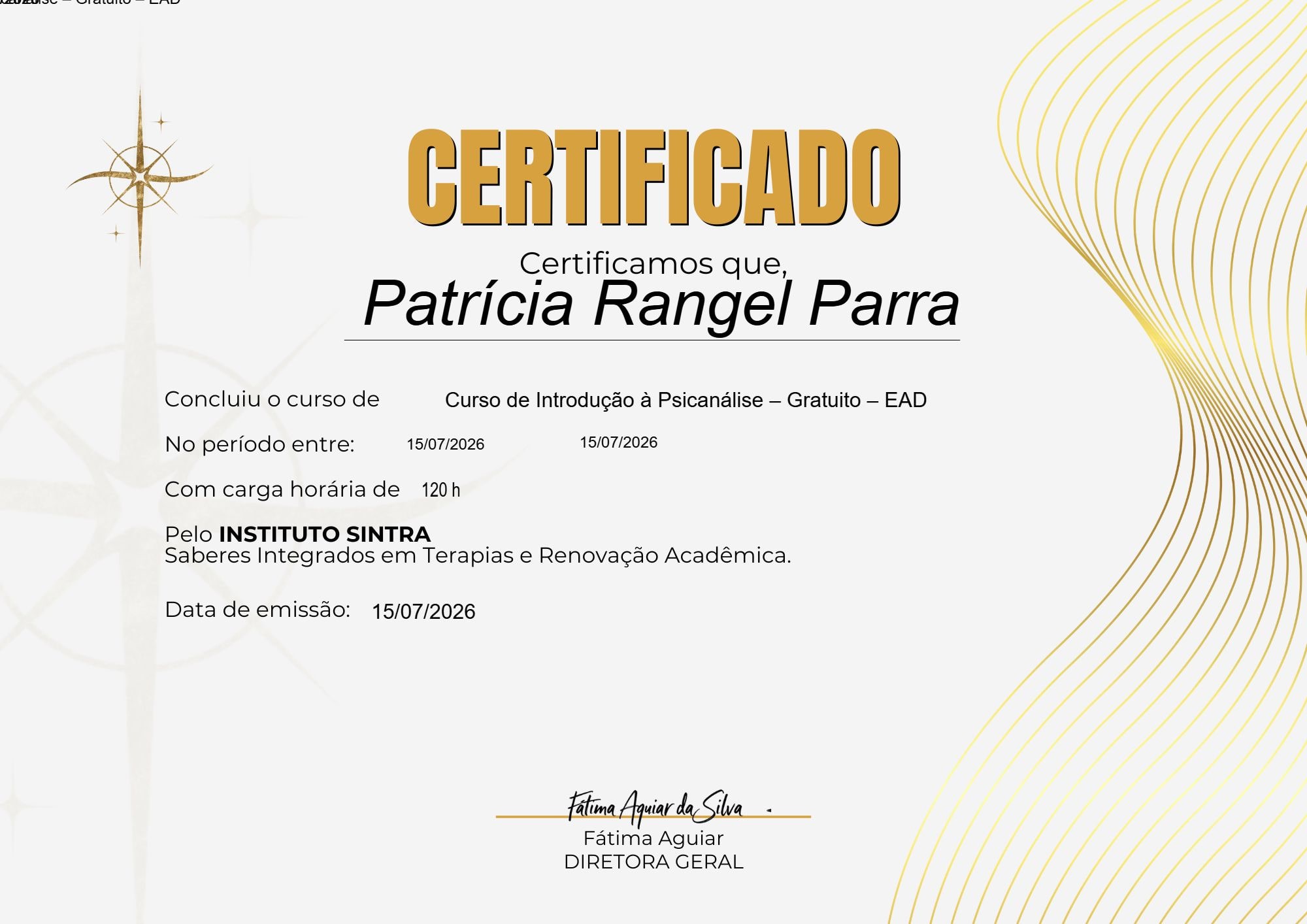 Certificado de Introdução à Psicanálise - Instituto SINTRA